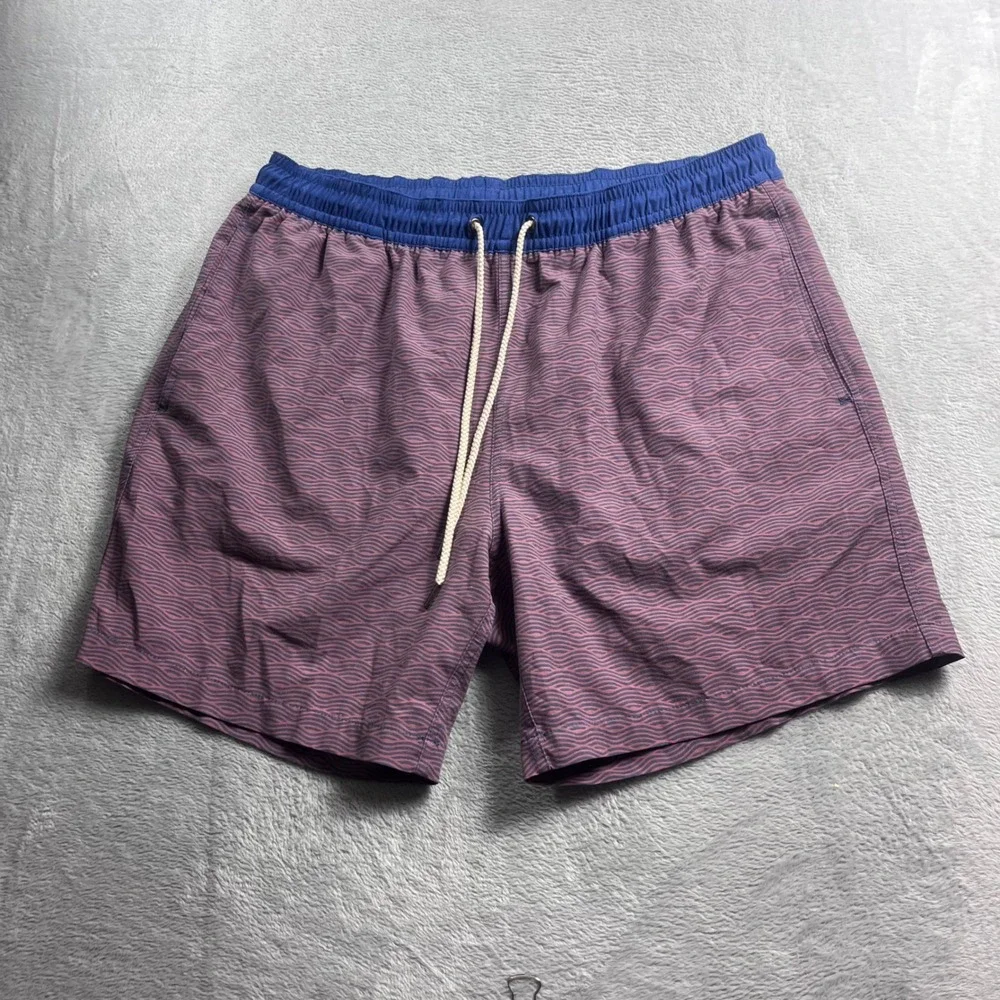 Fair Harbor Mens 3X Swim Trunks Purple Blue Wave Print Board Shorts 7 Inch